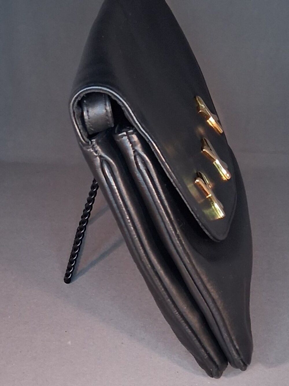 VTG Paloma Picasso Black Italian Leather Triple Gold X Convertible Shoulder Bag - Picture 7 of 14